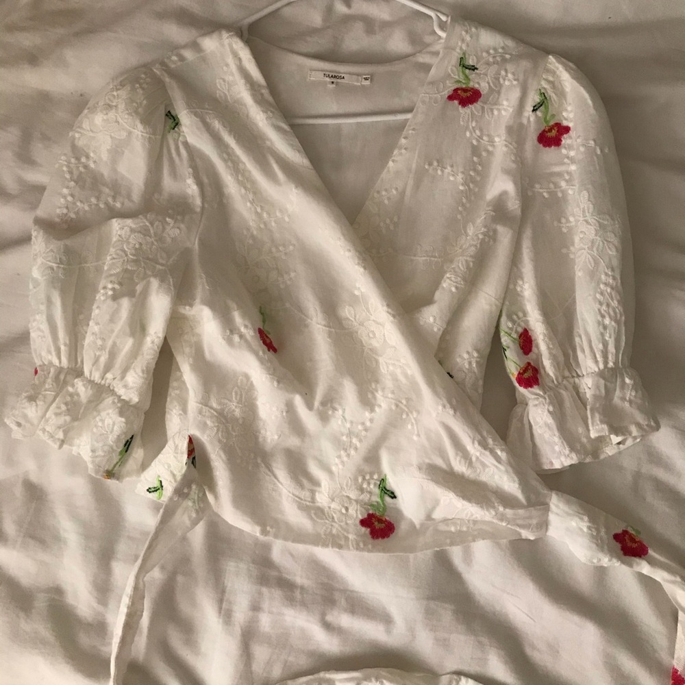 Revolve White Floral Wrap Top